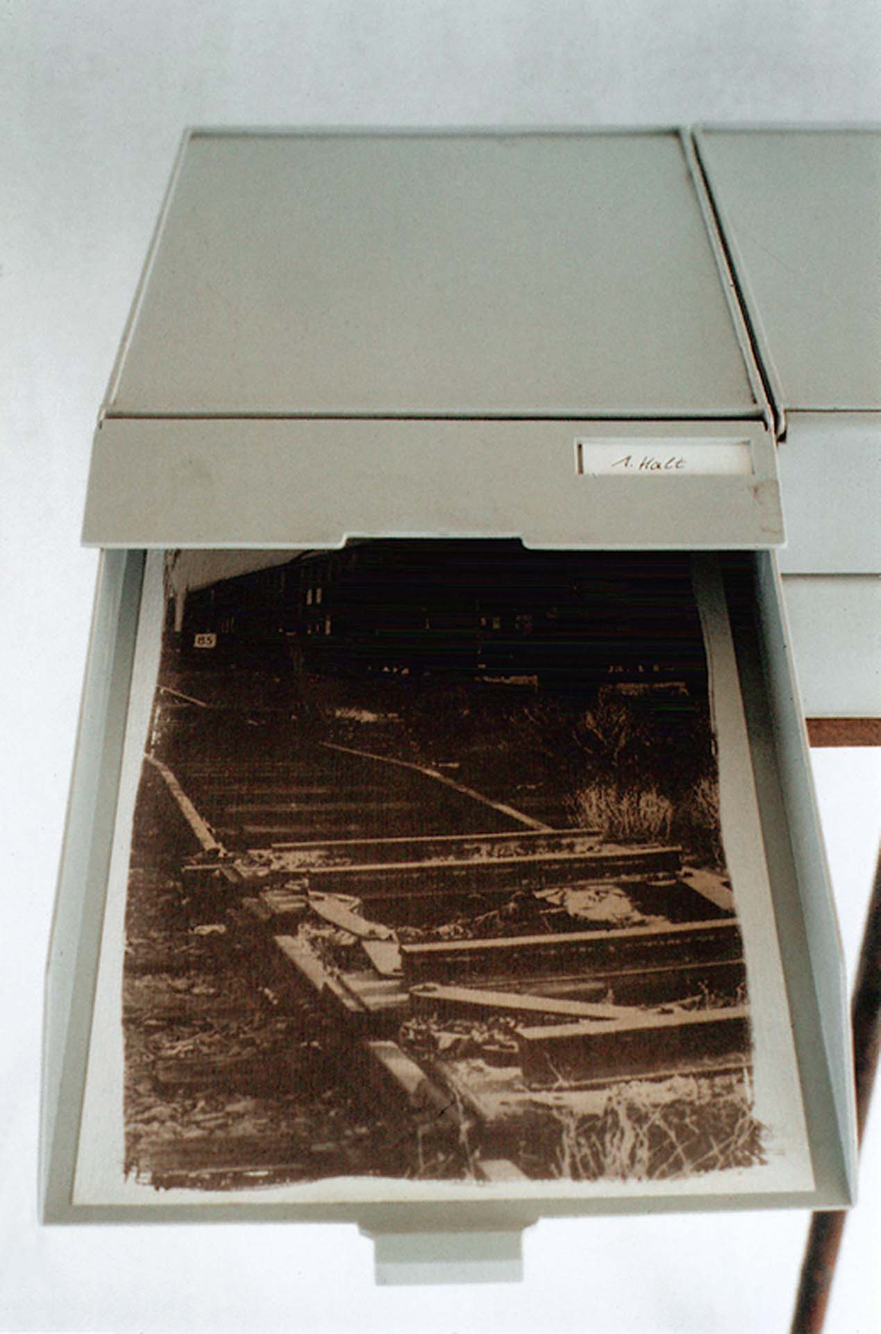 Freie Fahrt (Detail), Van Dyke Photographic Emulsion on Paper, Archival Boxes, Metal Frame, 1993