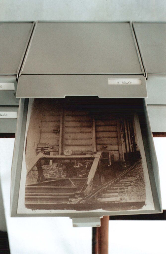 Freie Fahrt (Detail), Van Dyke Photographic Emulsion on Paper, Archival Boxes, Metal Frame, 1993
