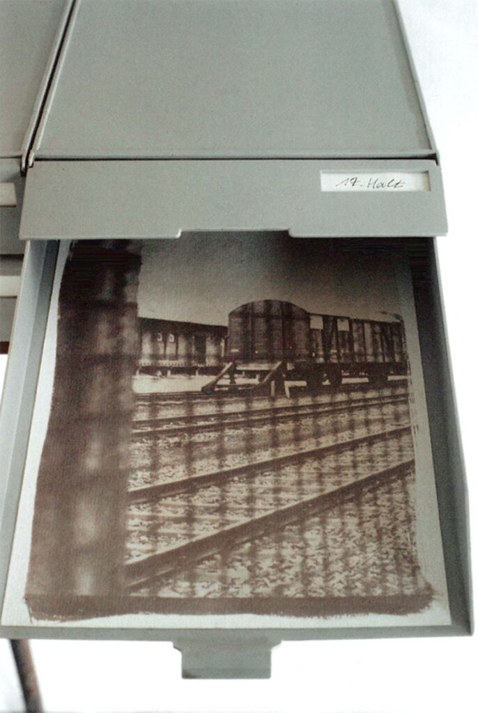 Freie Fahrt (Detail), Van Dyke Photographic Emulsion on Paper, Archival Boxes, Metal Frame, 1993