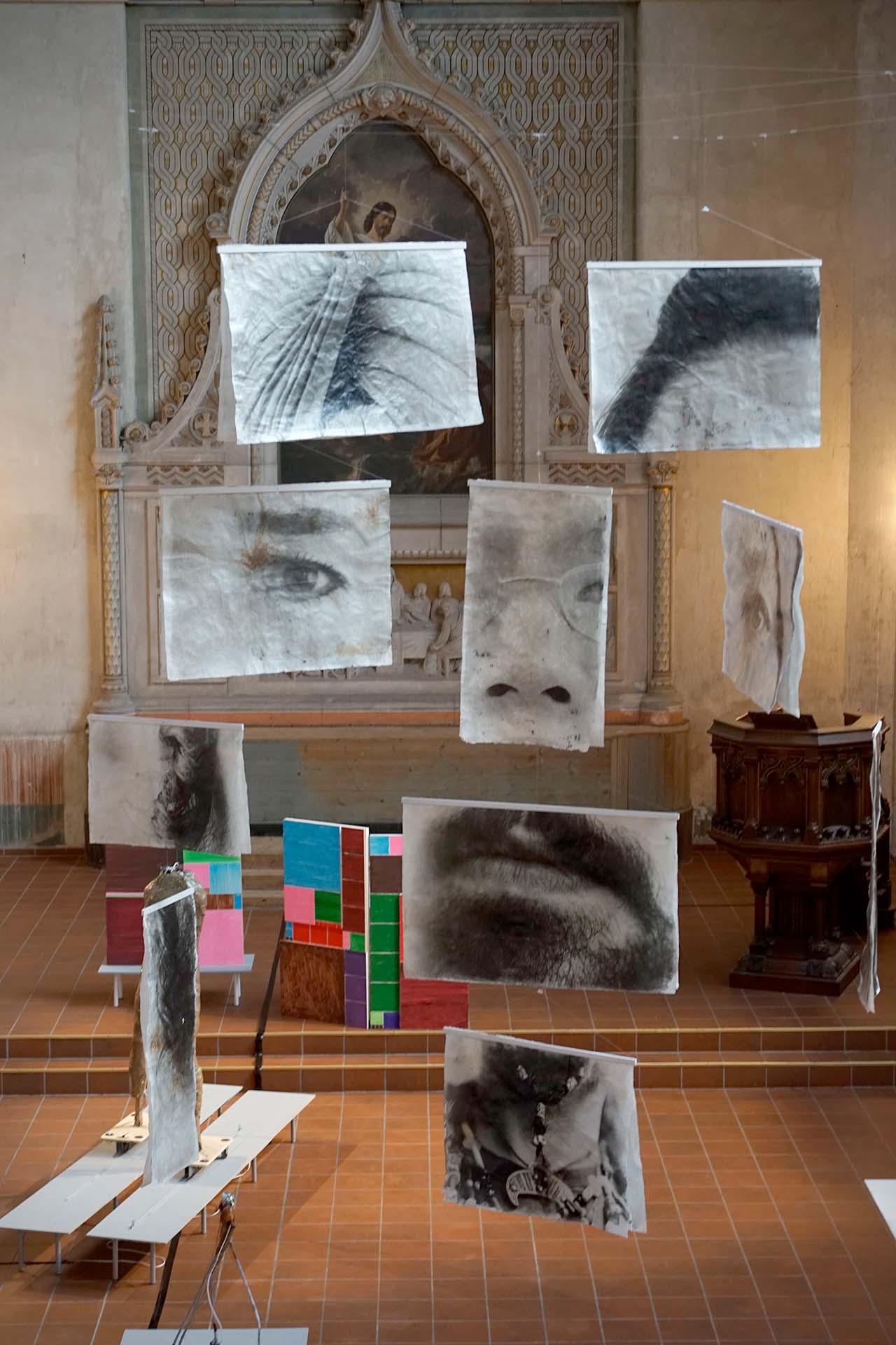 Bnei Adam, Mobile Silver Gelatine Print on Paper, 450 x 250 cm appr., 2017 At Zeig Dich!, Zwinglikirche, Berlin; in Occasion of the German Protestant Church Congress 2017